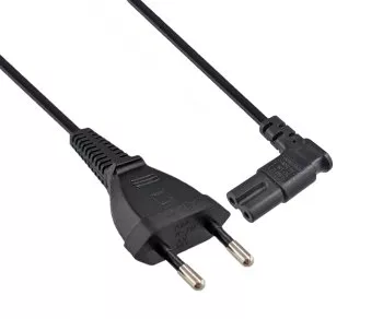 Úhlový síťový kabel typ C-C7, 0,75 mm², Euro zástrčka/IEC 60320-C7, VDE, černý, krabice DINIC, délka 2,00 m